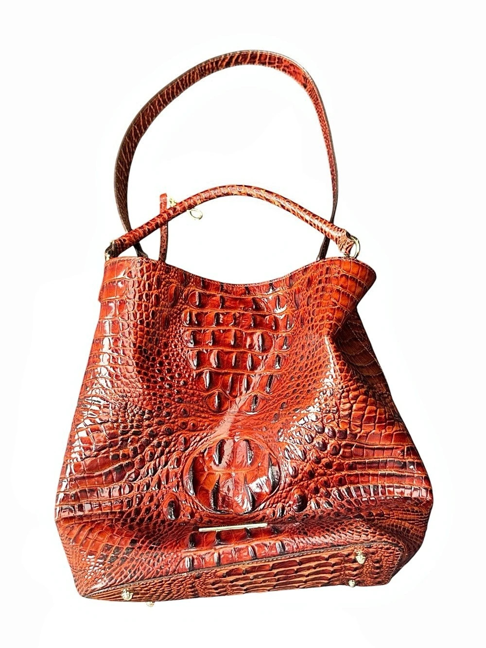 Brahmin Crocodile-Embossed Shoulder bucket Bag in Brown